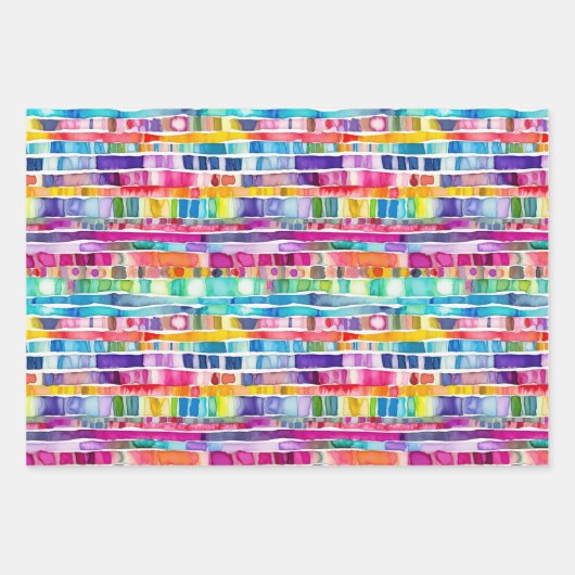 Rainbow Watercolor Streifen Geschenkpapier Set (Vorderseite)