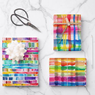 Rainbow Watercolor Streifen Geschenkpapier Set
