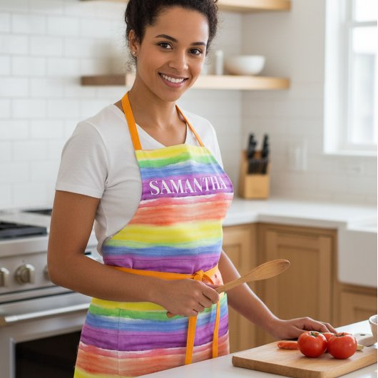 Rainbow Watercolor Streifen Monogram Name Schürze