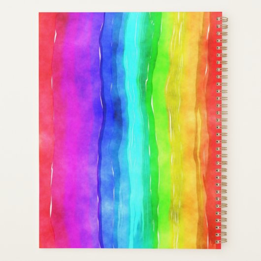 Rainbow Watercolor Strips Design Monogram Planner Planer (Rückseite)