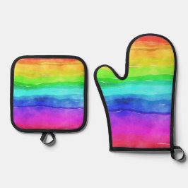 Rainbow Watercolor Strips Design Ofenhandschuh & Topflappen-Set