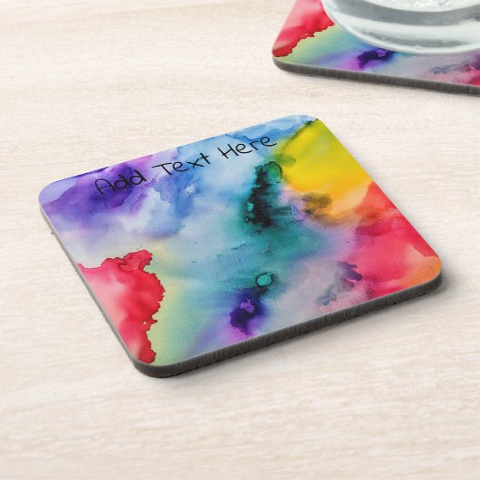 Rainbow Watercolor Texture Getränkeuntersetzer (Linke Seite)