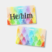 Rainbow Watercolor Trees Pronouns Abzeichen Ausweis (Front & Back)