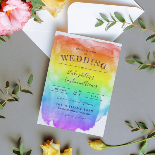 Rainbow Watercolor Wash Gay Wedding Einladung