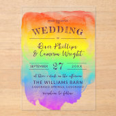 Rainbow Watercolor Wash LGBTQ Hochzeit Acryleinladungen (Vorderseite)