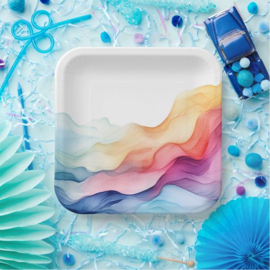 Rainbow Watercolor Wave Pappteller (Party)