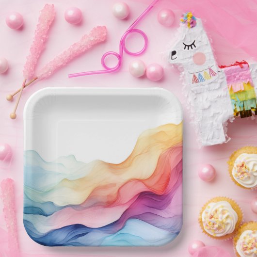 Rainbow Watercolor Wave Pappteller (Party)