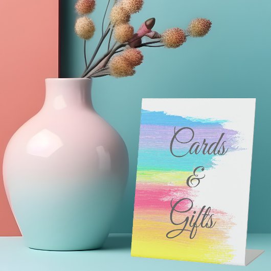 Rainbow Watercolor Wedding Cards and Gifts Table Sockelschild
