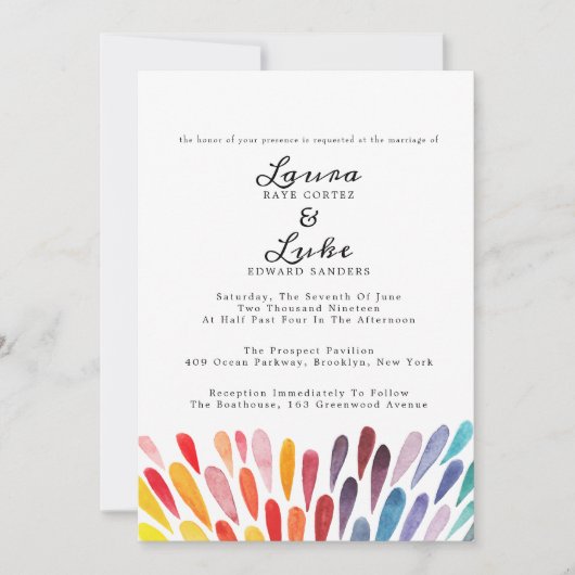 Rainbow Watercolor Wedding Einladung (Vorderseite)