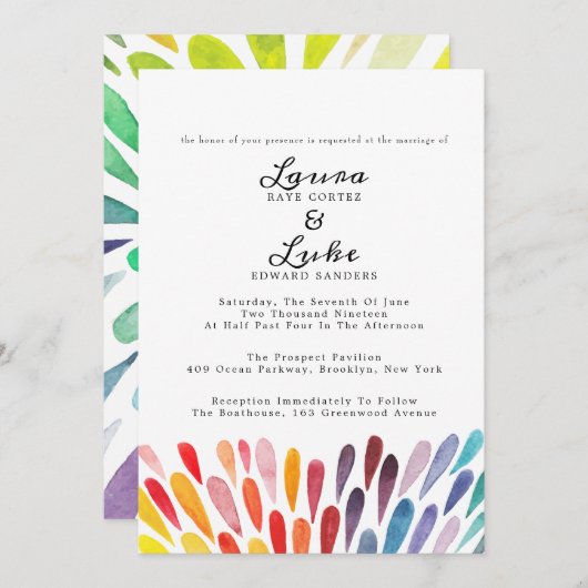 Rainbow Watercolor Wedding Einladung (Vorne/Hinten)