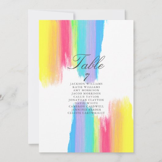 Rainbow Watercolor Wedding Elegante Table Card (Rückseite)