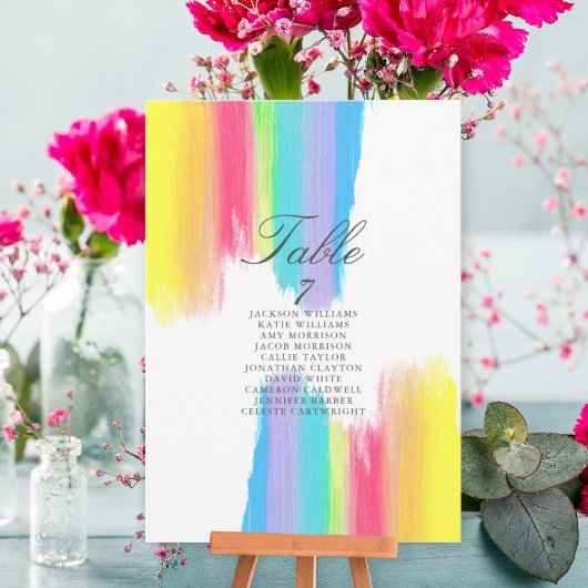 Rainbow Watercolor Wedding Elegante Table Card