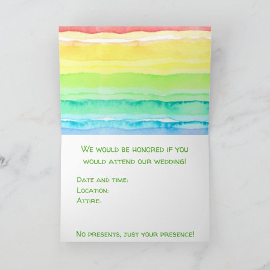 Rainbow Watercolor Wedding Karte (Innenseite)