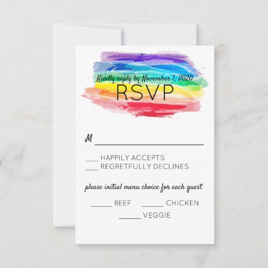 Rainbow Watercolor Wedding Repair Card RSVP Karte (Vorderseite)