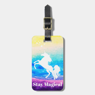Rainbow Watercolor & White Unicoron Silhouette Gepäckanhänger