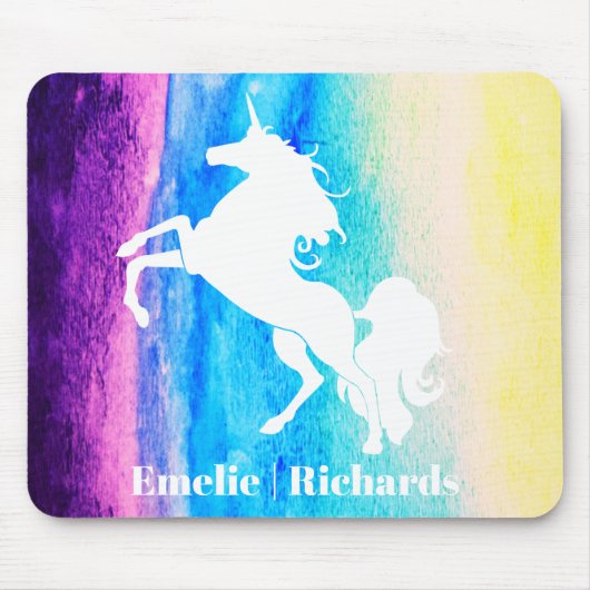 Rainbow Watercolor & White Unicoron Silhouette Mousepad (Vorne)