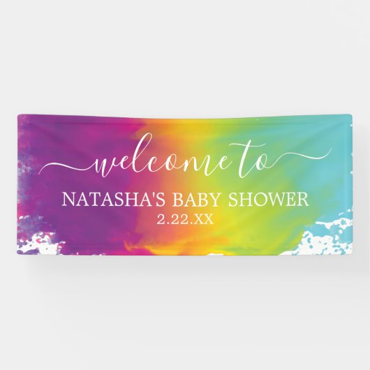 Rainbow Watercolor Willkommen im Baby Dusche Banner (Horizontal)
