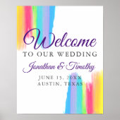 Rainbow Watercolor Willkommen in unserem Hochzeits Poster (Vorne)