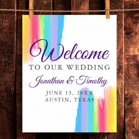 Rainbow Watercolor Willkommen in unserem Hochzeits Poster