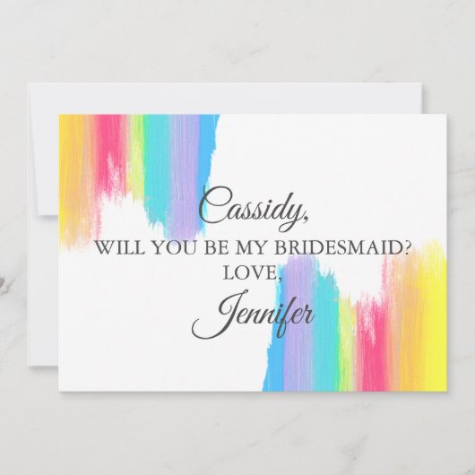 Rainbow Watercolor wirst du meine Bridesmaid sein Einladung (Vorderseite)