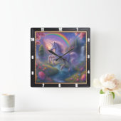 Rainbow Waterfall Dreamy Unicorn Quadratische Wanduhr (Zuhause)