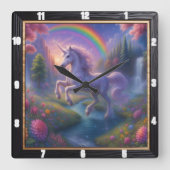 Rainbow Waterfall Dreamy Unicorn Quadratische Wanduhr (Vorderseite)