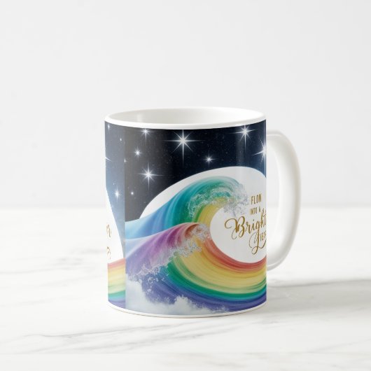 Rainbow Wave Brighter Year Inspirational Classic Kaffeetasse (VorderseiteRechts)