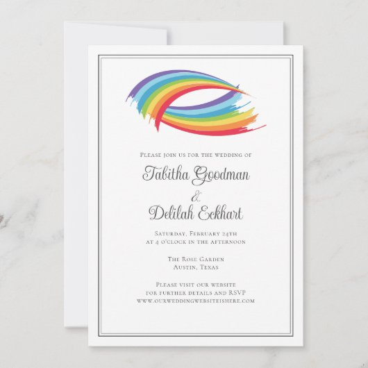 Rainbow Wave Schöne LGBT Wedding Einladung (Vorderseite)