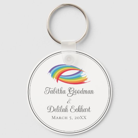Rainbow Waves Beautiful Custom Wedding Schlüsselanhänger (Rückseite)
