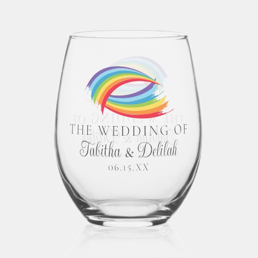 Rainbow Waves Beautiful Custom Wedding Weinglas Ohne Stiel (Vorderseite)
