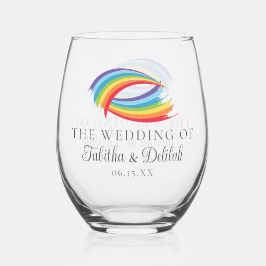 Rainbow Waves Beautiful Custom Wedding Weinglas Ohne Stiel (Rückseite)