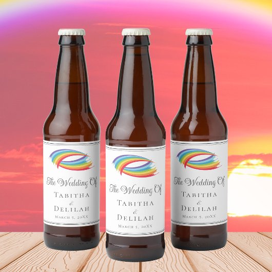 Rainbow Waves Beautiful LGBT Wedding Custom Bierflaschenetikett