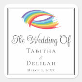 Rainbow Waves Beautiful LGBT Wedding Quadratischer Aufkleber (Vorderseite)
