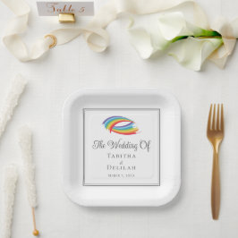 Rainbow Waves Chic LGBT Wedding Square Pappteller