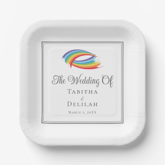 Rainbow Waves Chic LGBT Wedding Square Pappteller (Vorderseite)