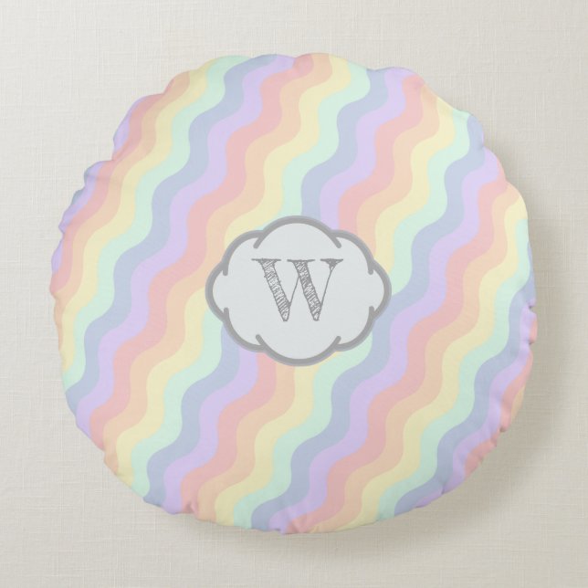 Rainbow-Waves Rund Kissen (Vorderseite)