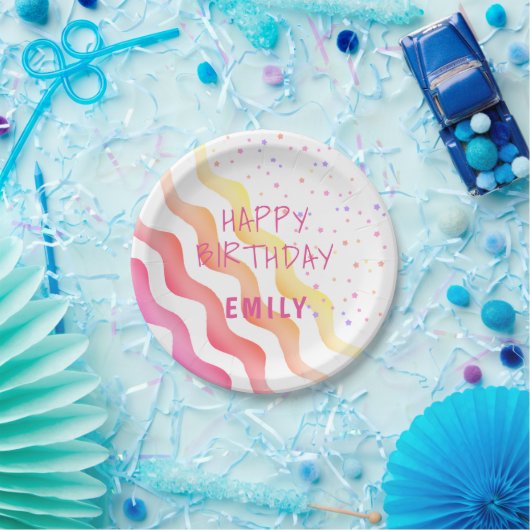 Rainbow Waves Stars Girly Birthday Party Pappteller (Party)