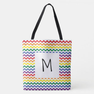 Rainbow Wavy Lines Monogram Totbeutel Tasche