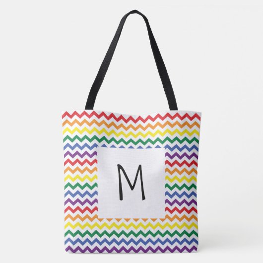 Rainbow Wavy Lines Monogram Totbeutel Tasche (Rückseite)