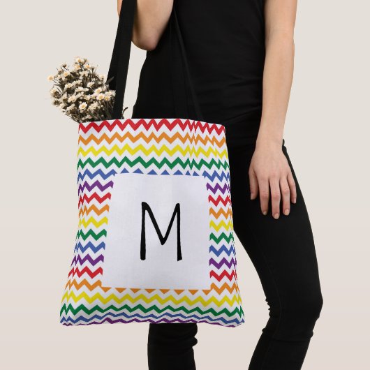Rainbow Wavy Lines Monogram Totbeutel Tasche (Von Nahem)