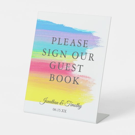 Rainbow Wedding Bitte unterzeichnen Sie unser Gäst Sockelschild (Vorderseite)