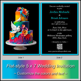 Rainbow Wedding Cake mit Doves Wedding Einladung