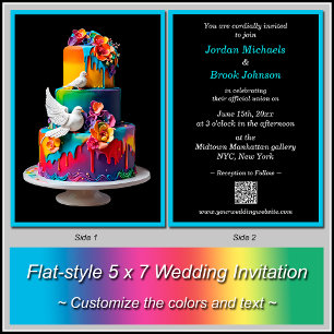 Rainbow Wedding Cake mit Doves Wedding Einladung