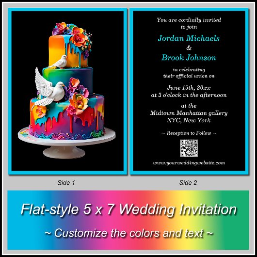 Rainbow Wedding Cake mit Doves Wedding Einladung