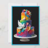 Rainbow Wedding Cake mit Doves Wedding Einladung (Vorderseite)