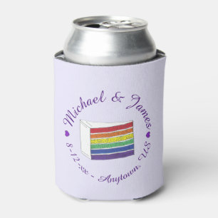 Rainbow Wedding Cake Slice Lila Heart LGBT Gay Dosenkühler
