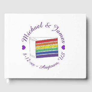 Rainbow Wedding Cake Slice Lila Heart LGBT Gay Gästebuch