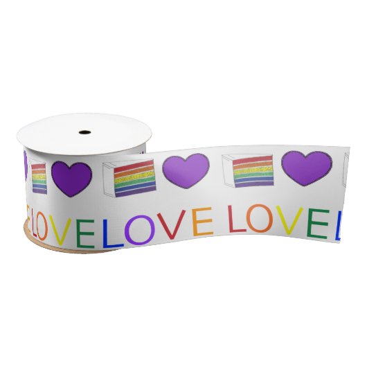 Rainbow Wedding Cake Slice Lila Heart LGBT Gay Satinband (Spule)