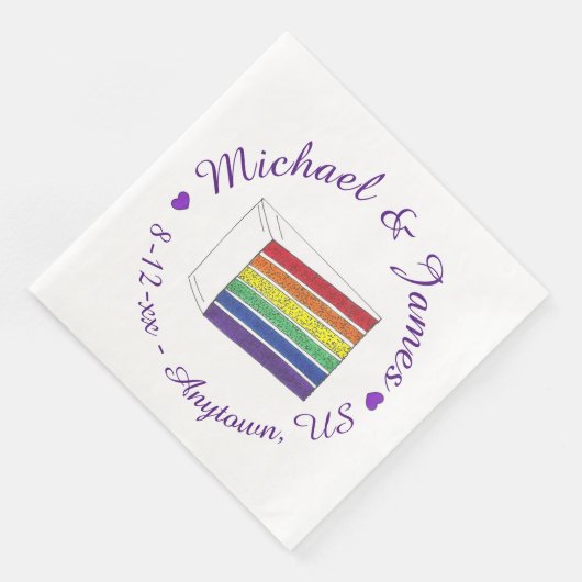 Rainbow Wedding Cake Slice Lila Heart LGBT Gay Serviette (Ecke)