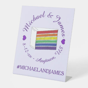 Rainbow Wedding Cake Slice Lila Heart LGBT Gay Sockelschild